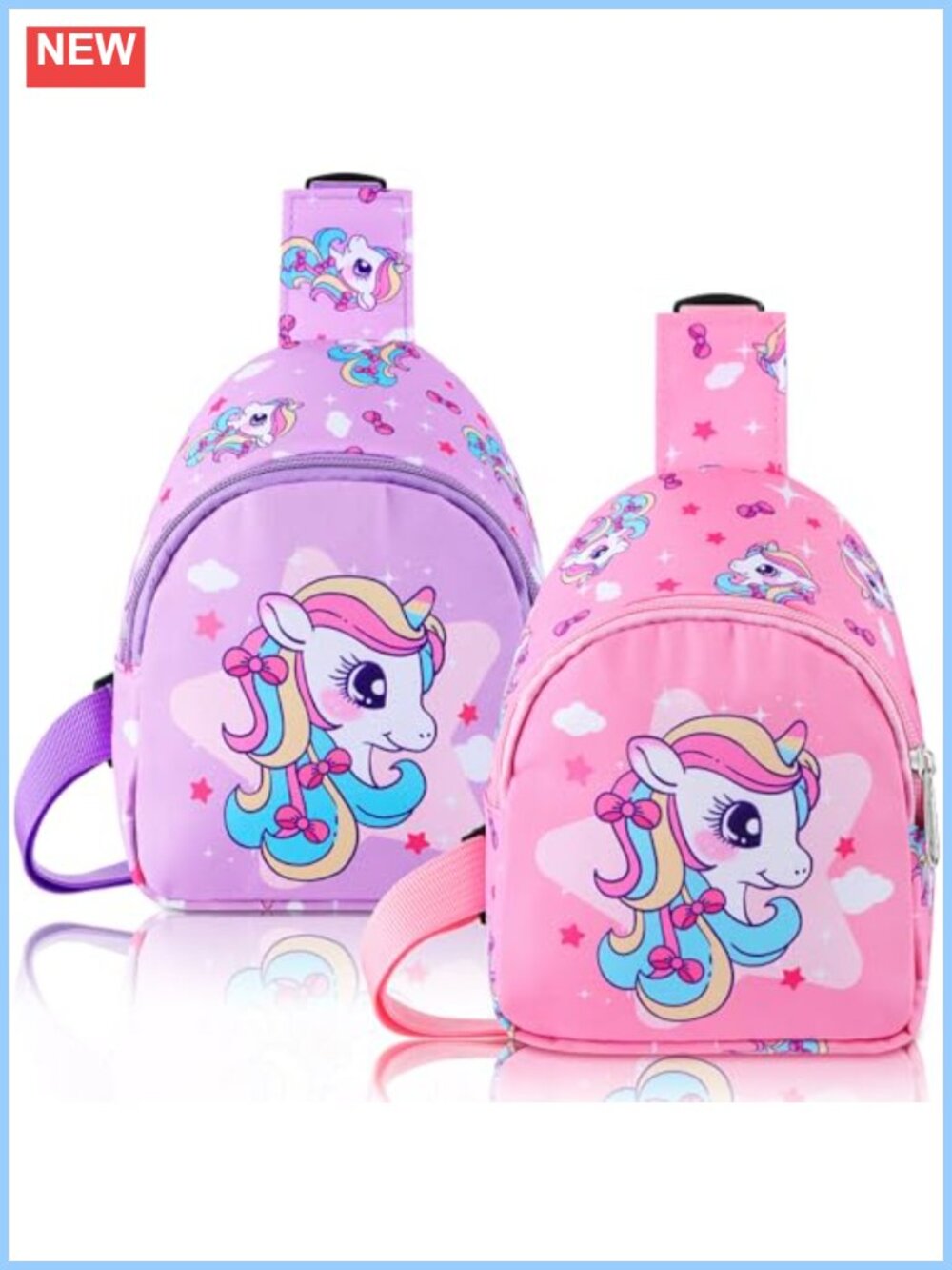 Kids 2 Pc Crossbody Sling Bag Nylon Unicorn Adjustable Strap
